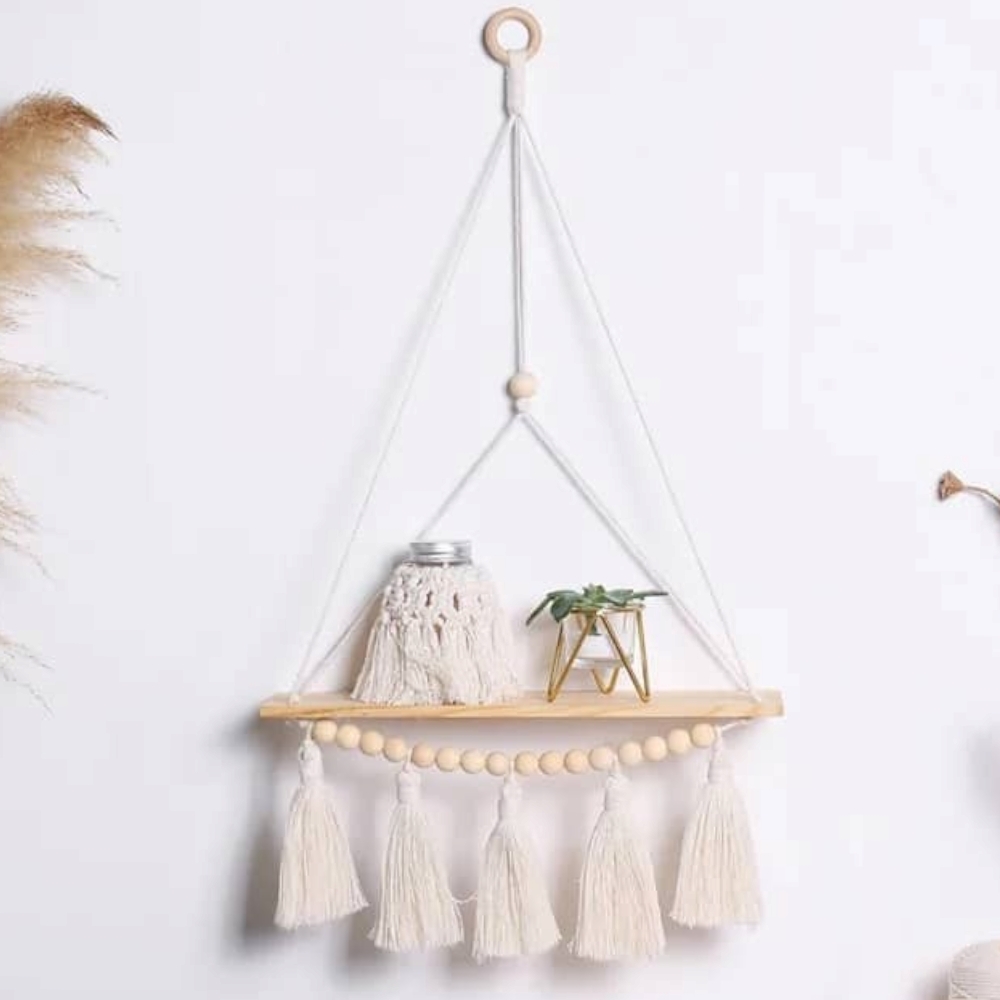 تعليقة رف حائط خشبي صغير  - أبيض 