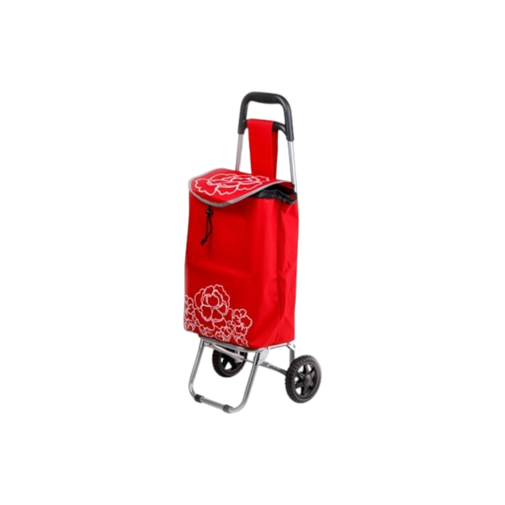 عربة تسوق قماشية بعجلات متحركة - أحمر 