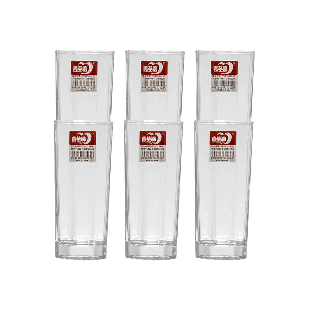 طقم كاسات عصير زجاجية شفافة سعة 300 مل - 6 قطع  	