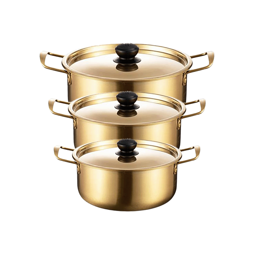 طقم أواني طهي ذهبية من الاستانلس استيل - 3 قطع