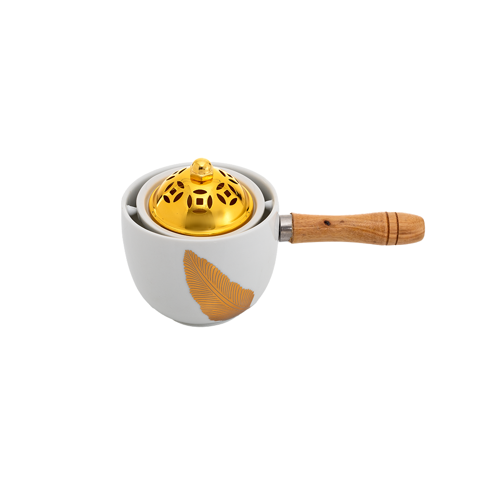 مبخرة من السيراميك بمقبض خشبي - 20 سم