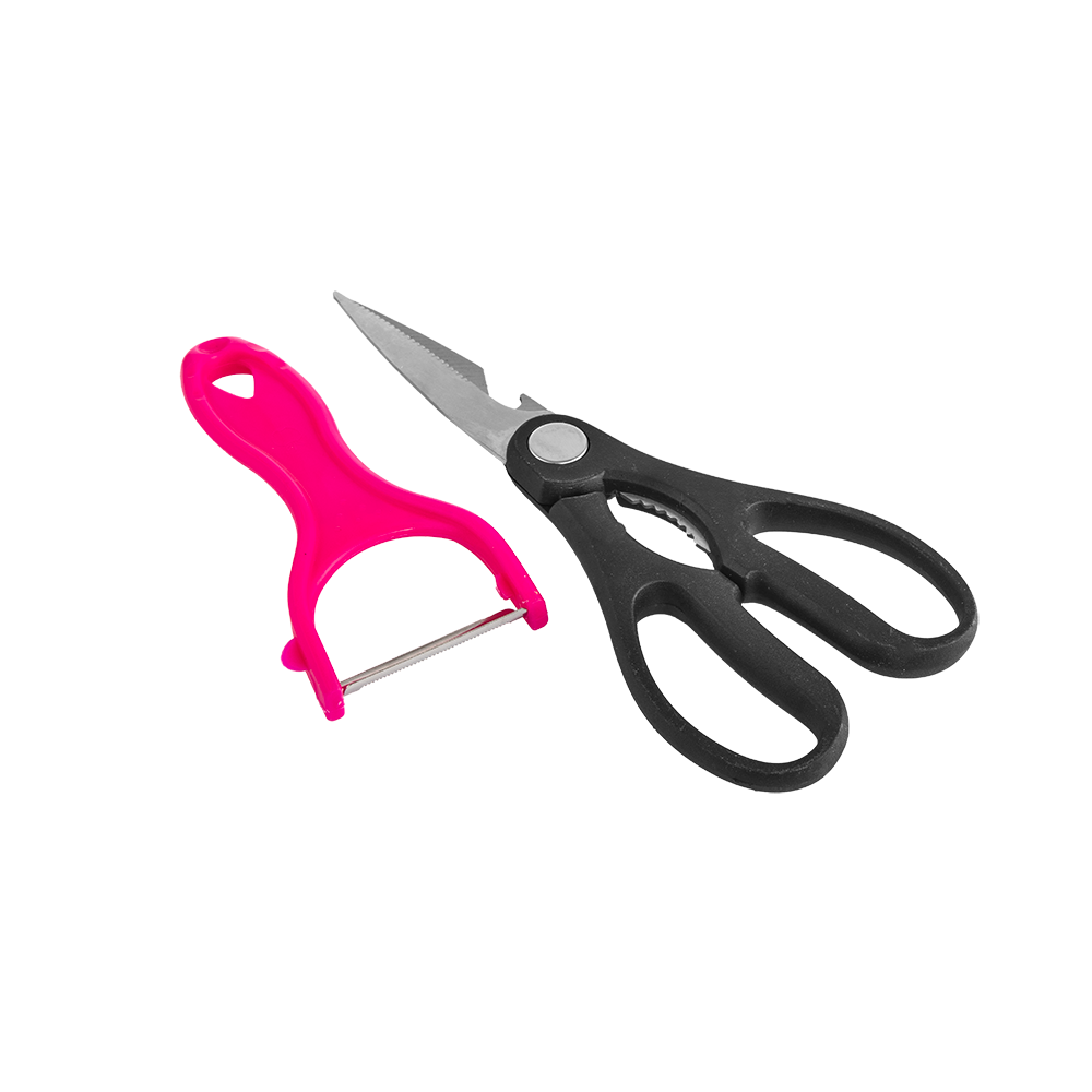 طقم مقص خضار استيل مع مقشرة خضار بلاستيك 