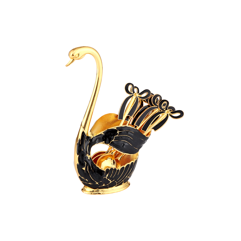 ستاند ملاعق استيل شكل وزة مع 6 ملاعق - ذهبي