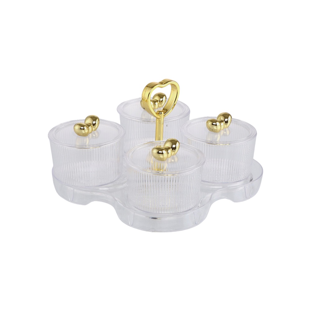 طقم علب تقديم بلاستيكية فاخرة مع حامل ذهبي على شكل قلب - 4 قطع