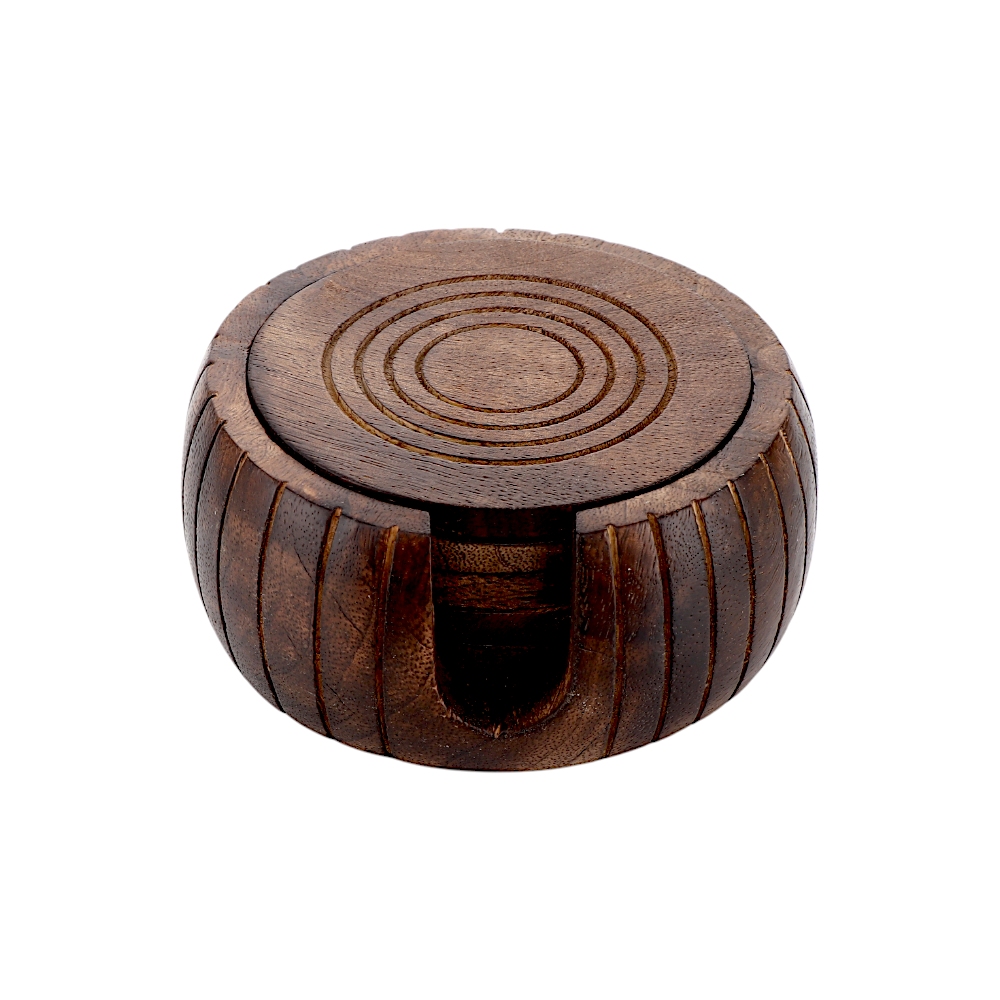 تيروير طقم قواعد أكواب خشبية دائرية مع حامل أسطواني - بني داكن