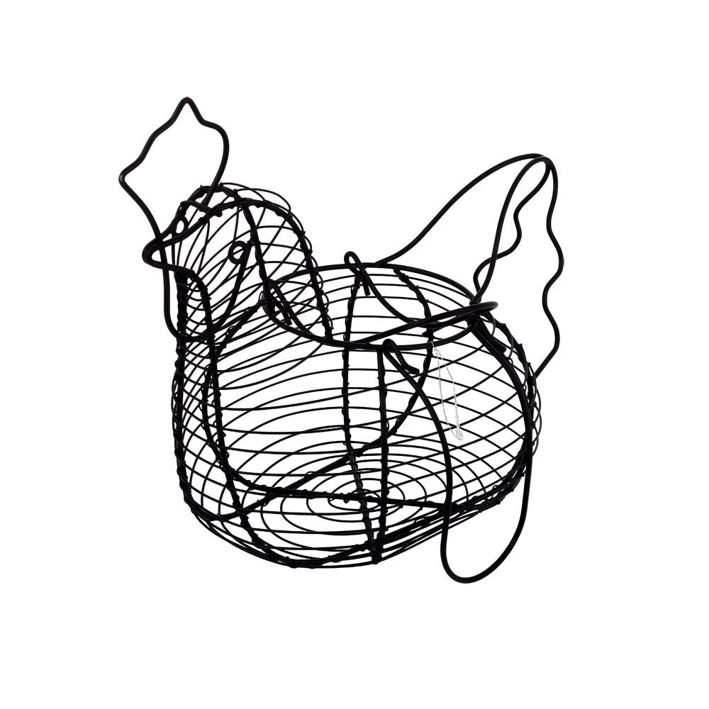 سلة تخزين بيض معدنية شكل دجاجة - أسود 