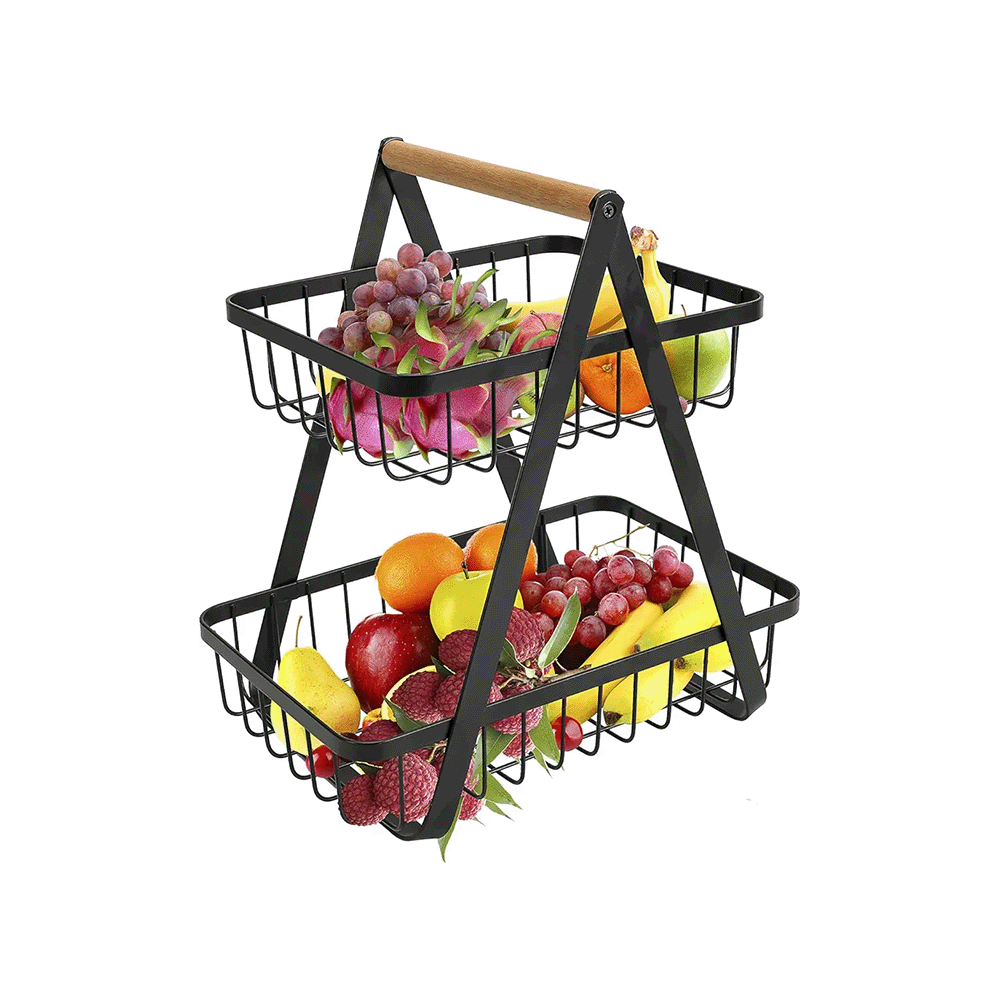 سلة تقديم فواكه استيل طابقين - أسود