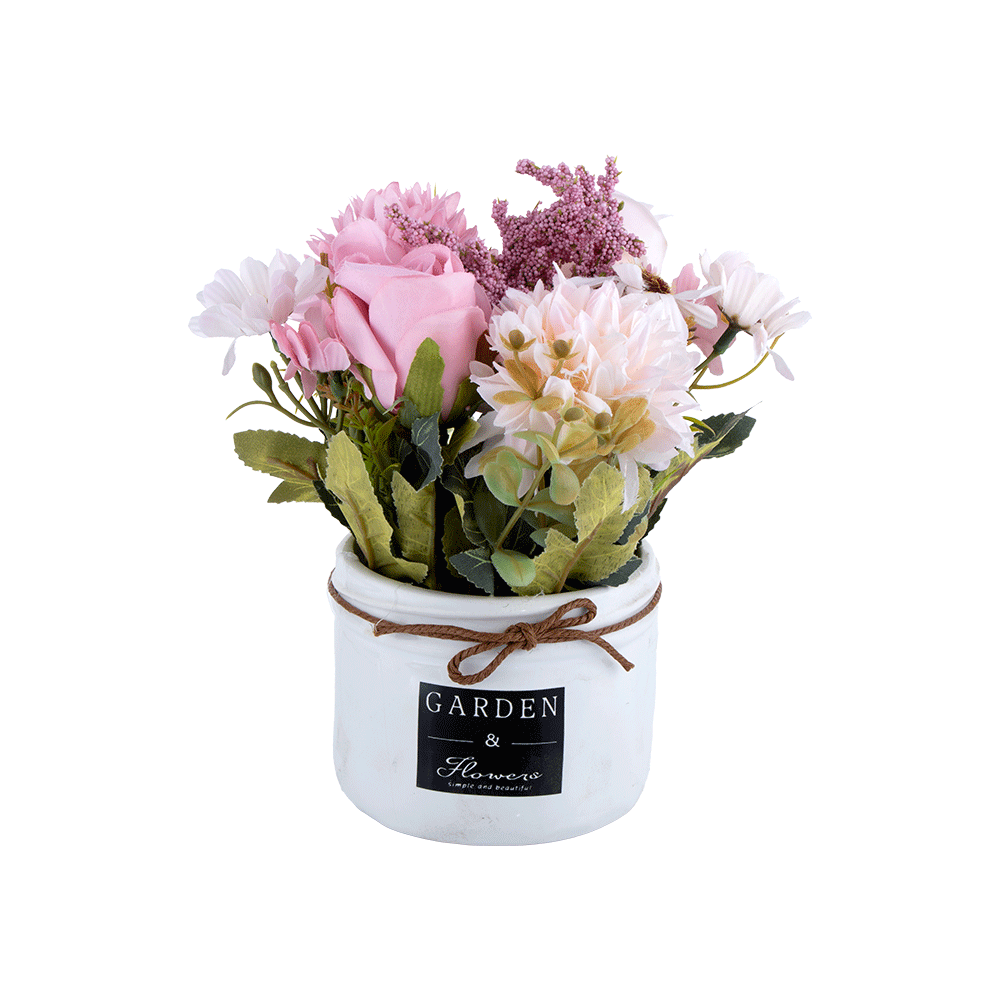 مزهرية ورد زينة صناعي بقاعدة سيراميك - 18  سم 