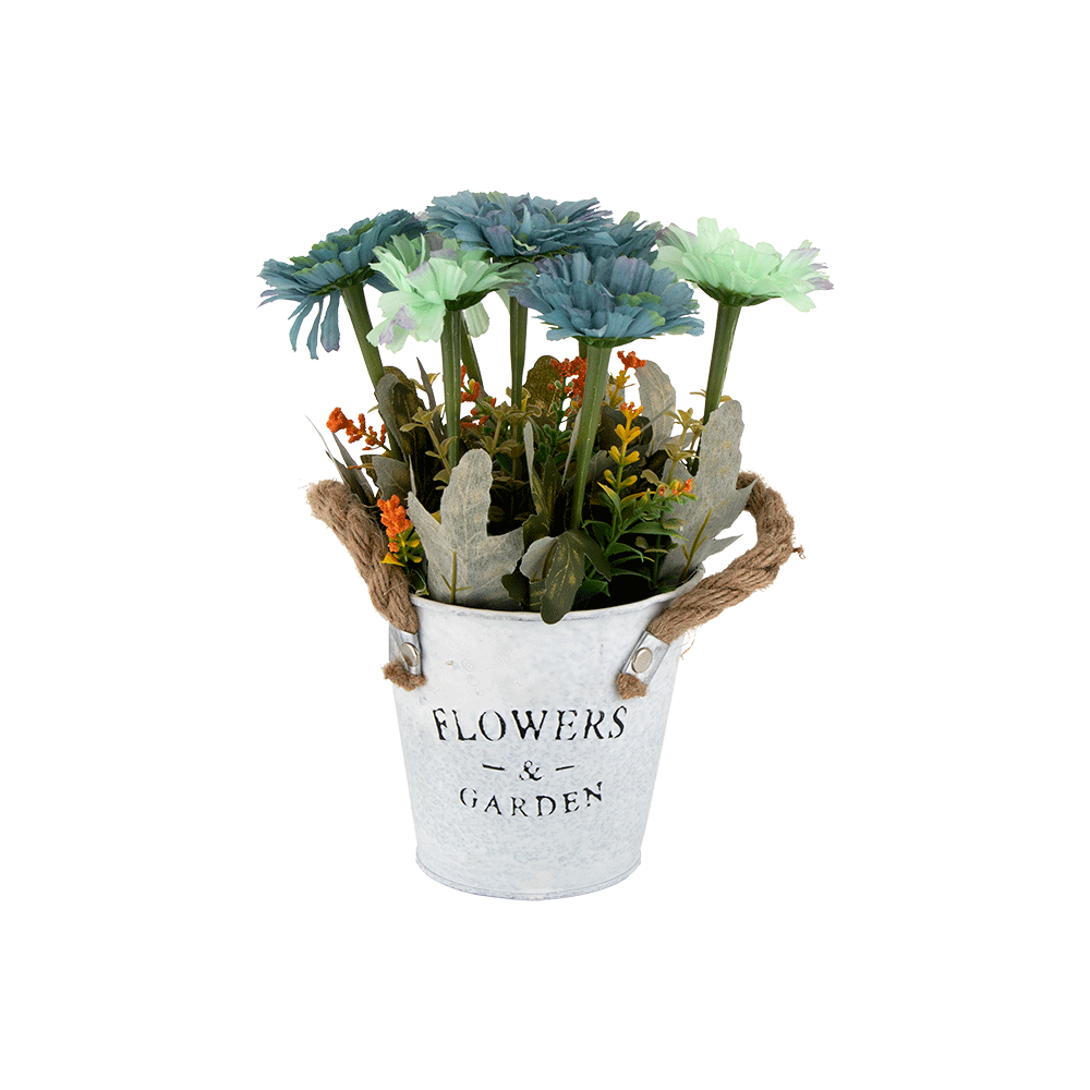 مزهرية ورد زينة صناعي بقاعدة معدنية - 20 سم 