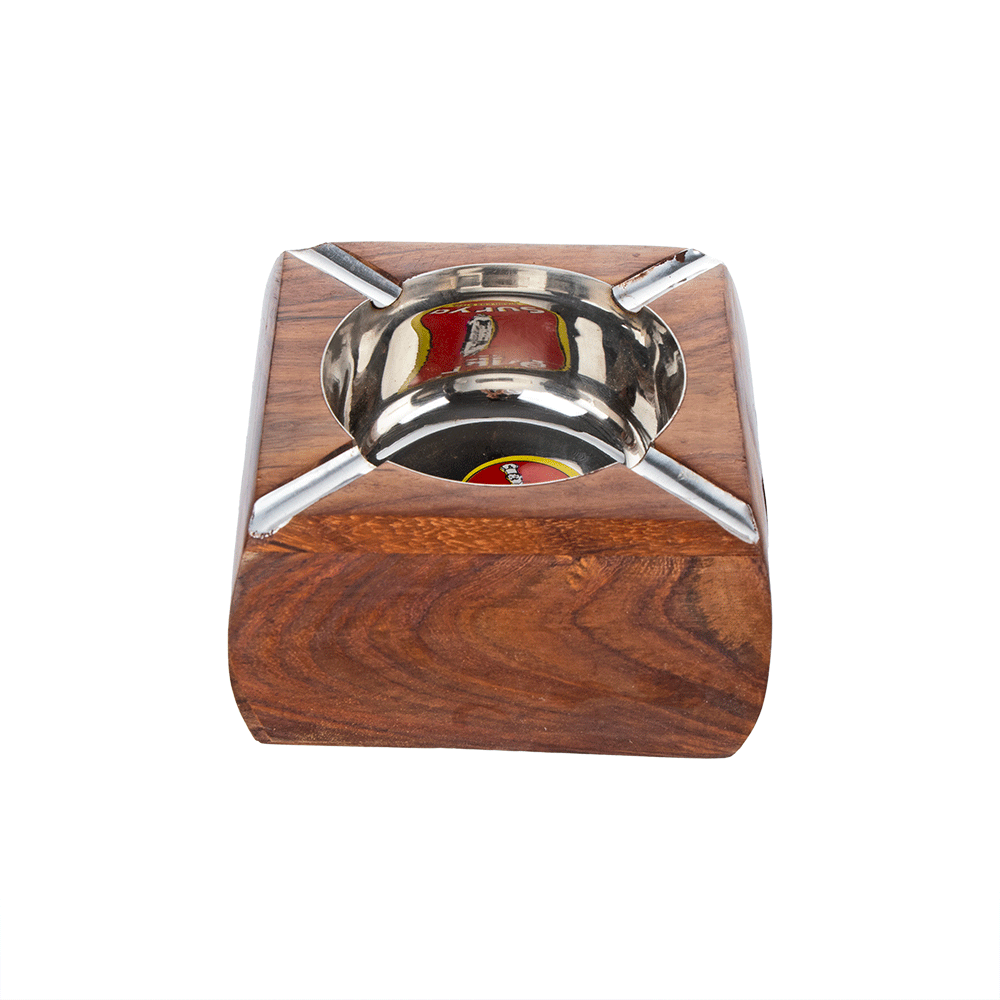 منفضة سجائر خشبية مربعة - بني