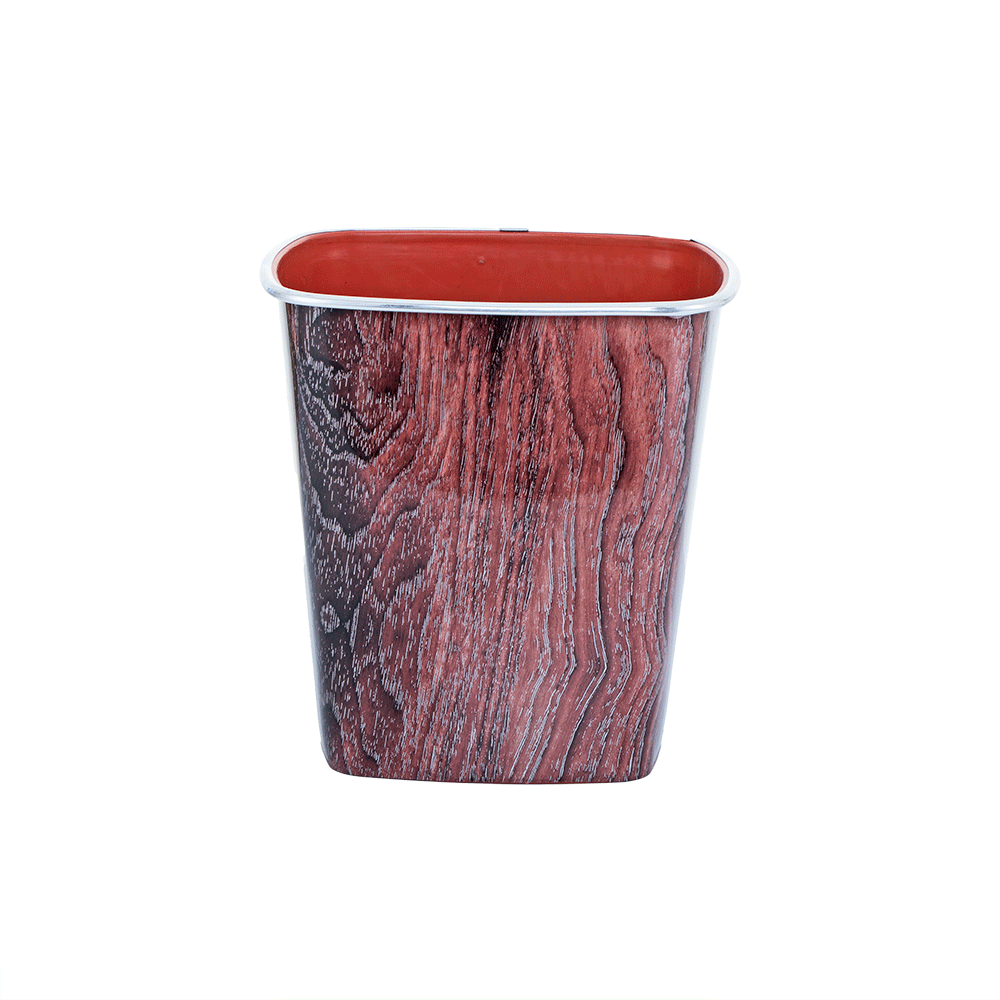 سلة مهملات بلاستيكية مربعة بتصميم خشبي شكل مربع - بني