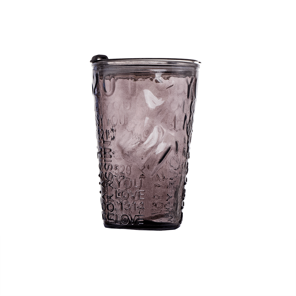 كوب زجاجي داكن بنقش نصوص وألاقام انجليزية سعة 460 مل - رمادي