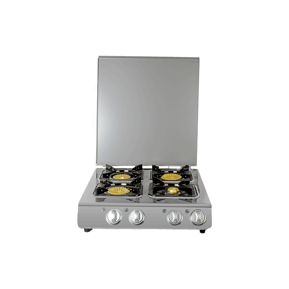 موقد غاز بأربعة عيون وغطاء - فضي