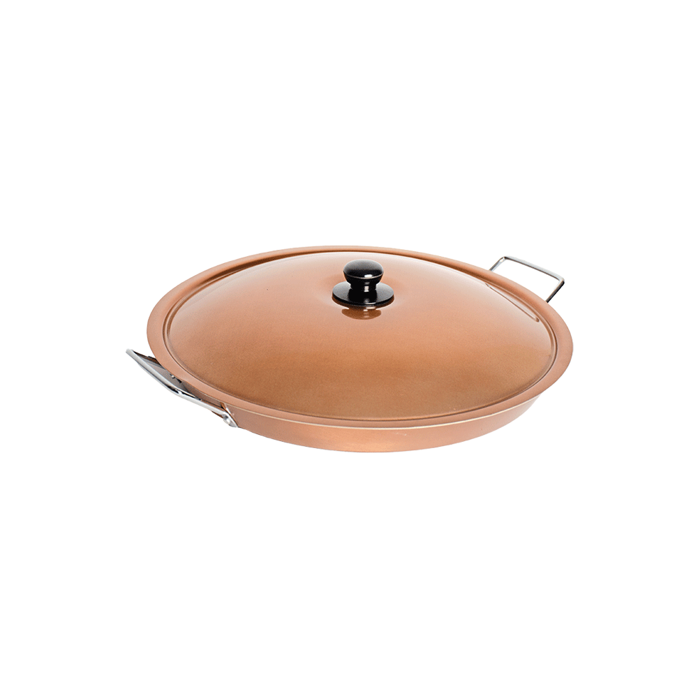 ملحة واسعة نحاسية مع غطاء زجاجي ومقابض فضية 36 سم - نحاسي