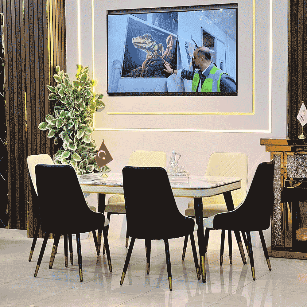 طاولة طعام مستطيلة مع 6 كراسي 