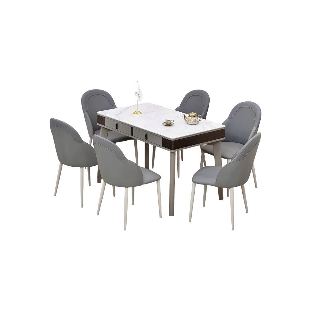 طاولة طعام مستطيلة مع 6 كراسي-grey