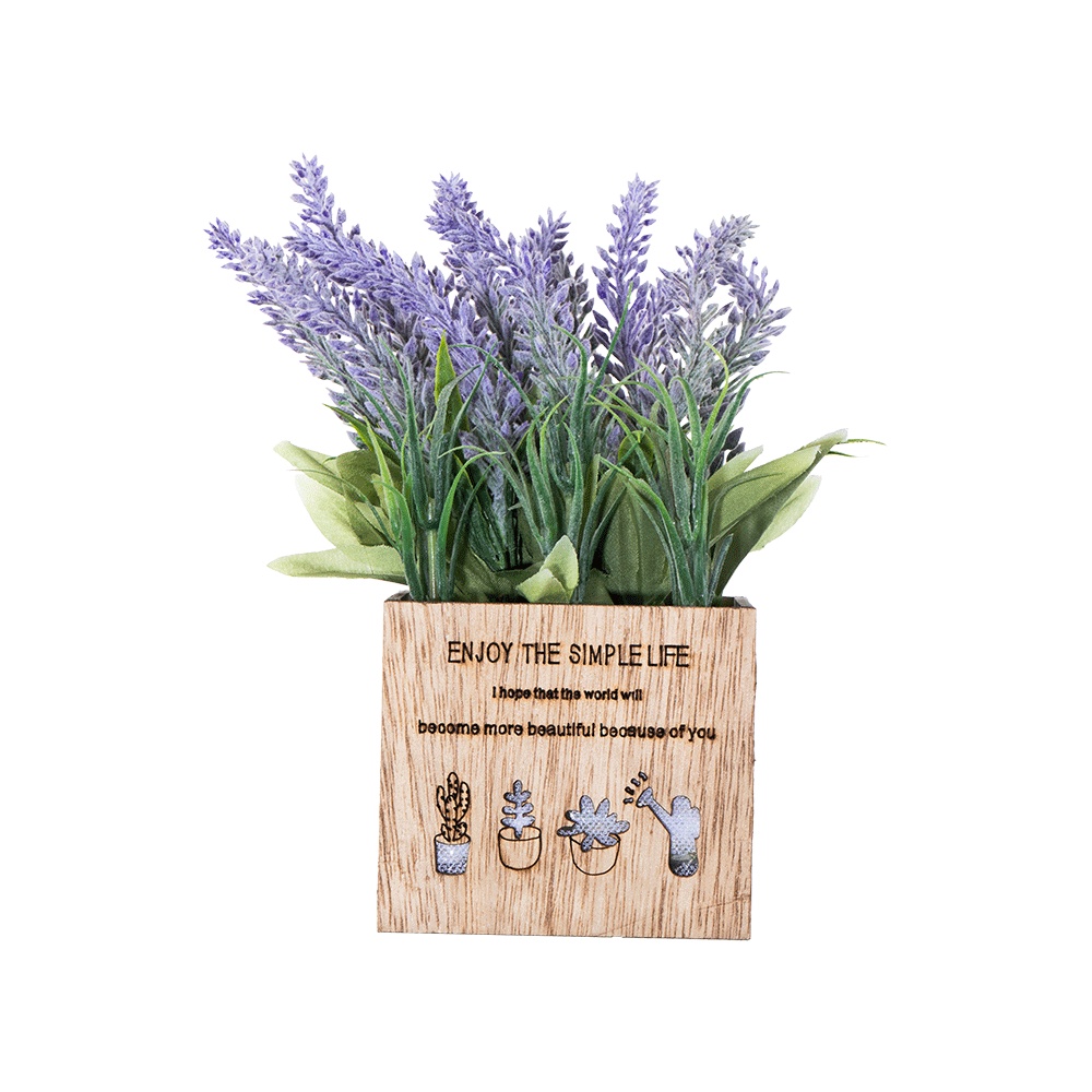 أصيص زهور الخزامى الصناعية من الخشب مع إضاءة 