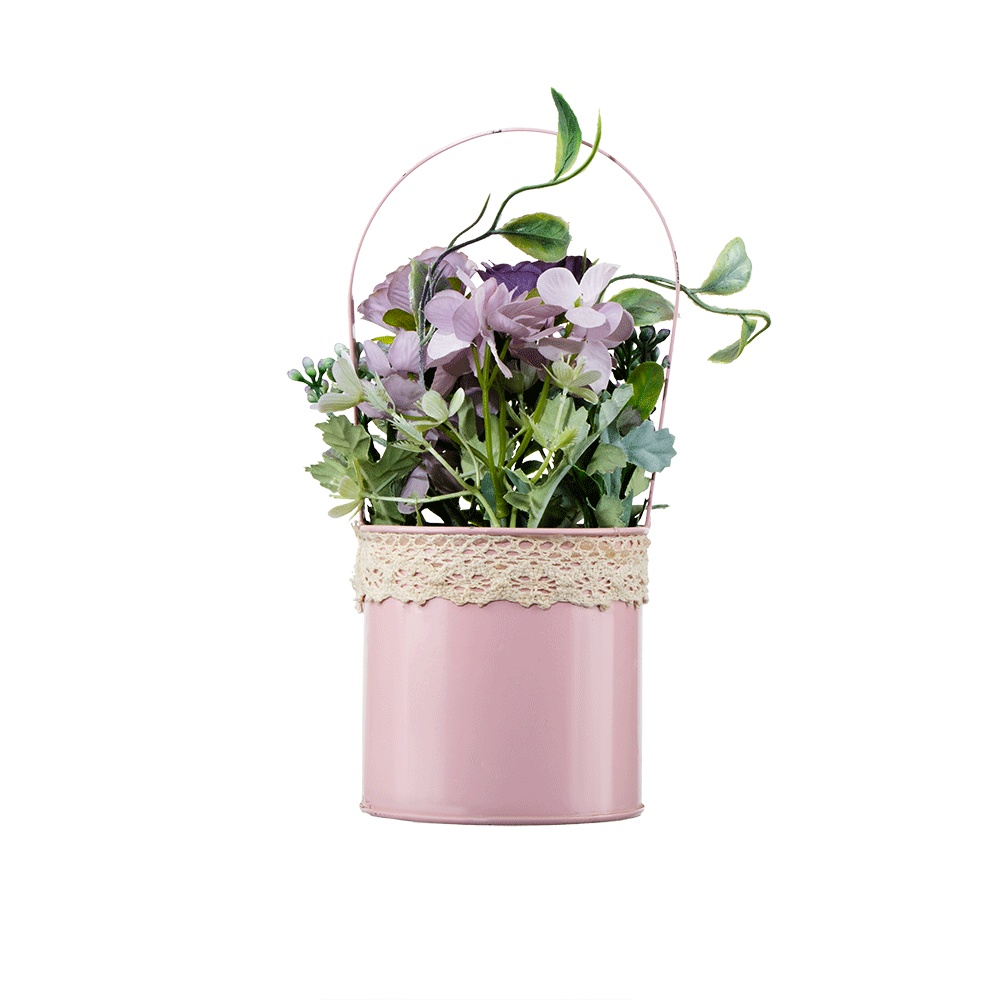 أصيص أزهار اصطناعية ملونة - وردي