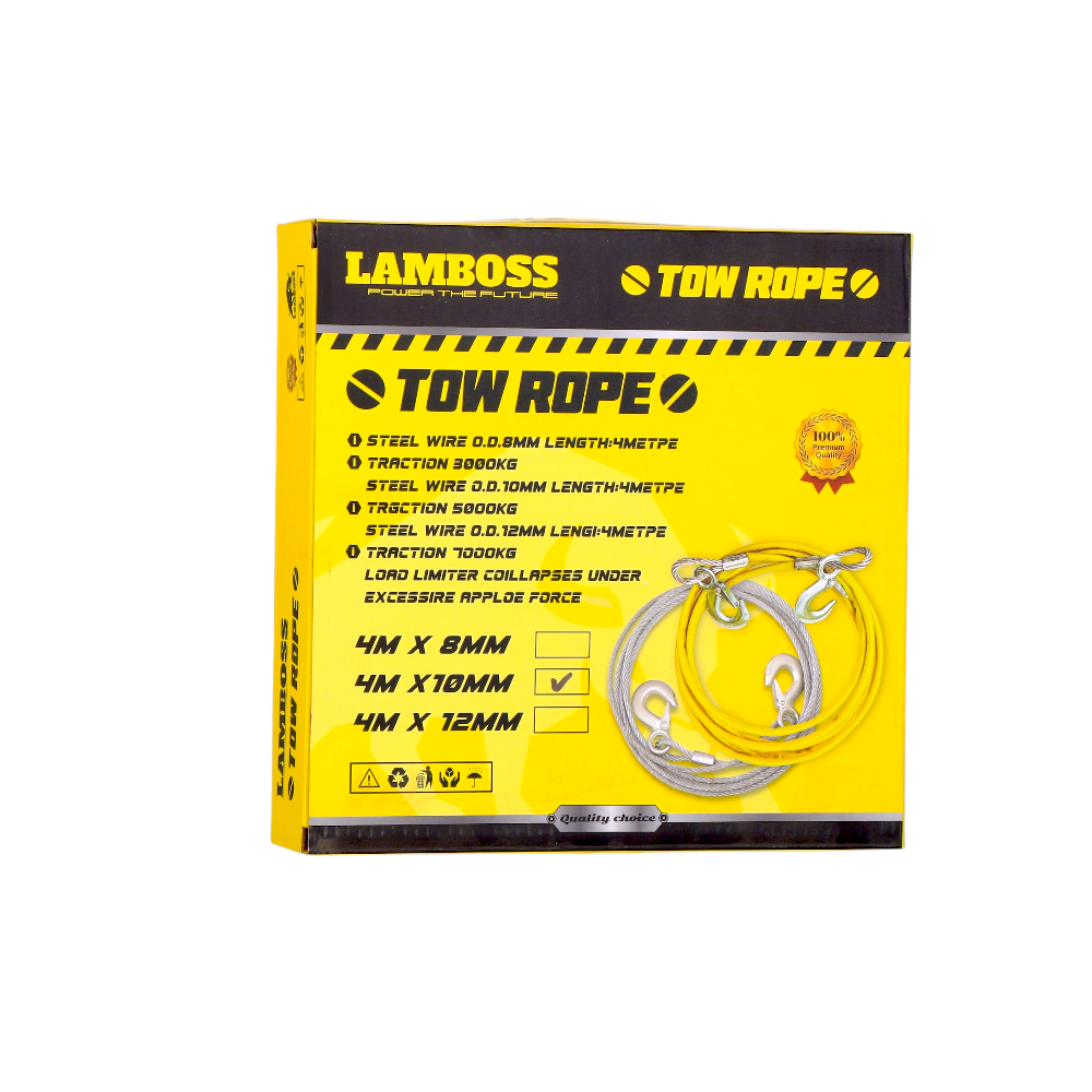  حبل سحب فولاذي لامبوس قطر 6-12 مم طول 4 متر تحمل أكثر من 4 أطنان - فضي