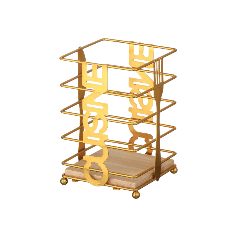 حامل معالق ذهبي للمعالق و الشوك الخامة حديد مربع - ذهبي