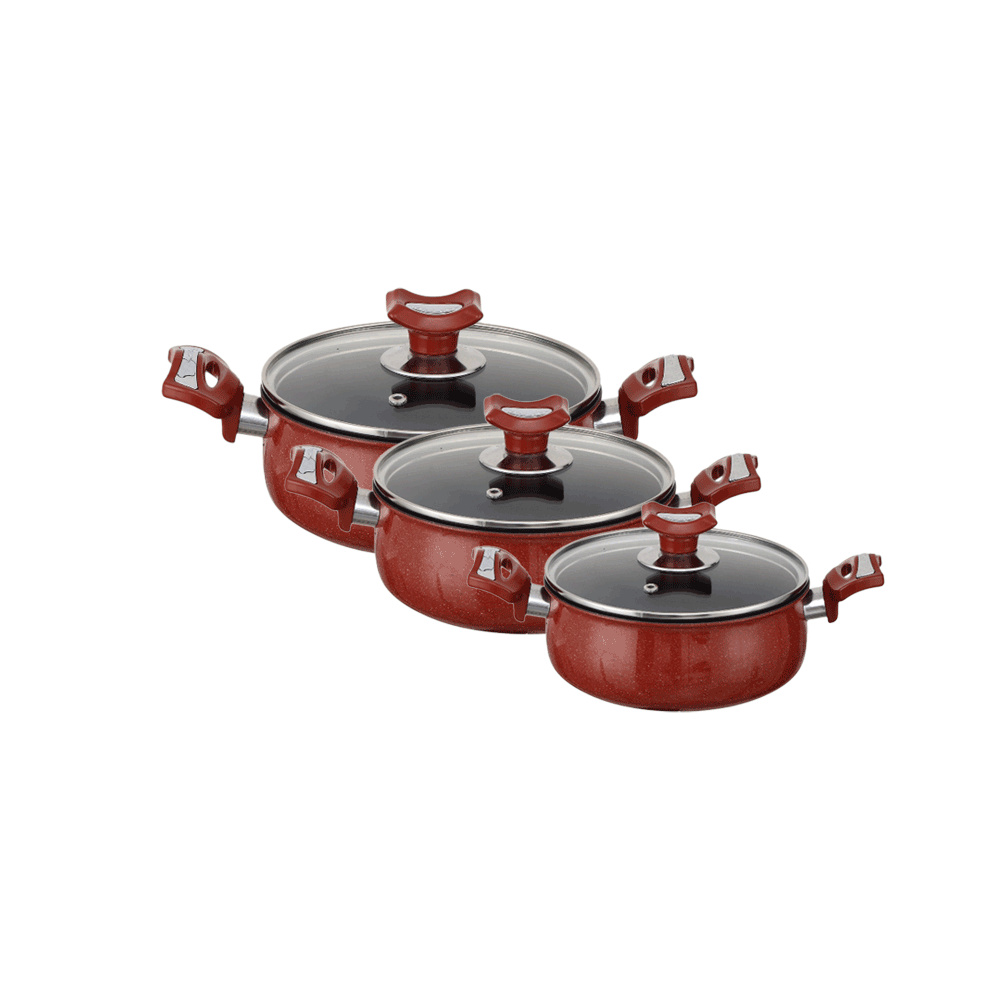 طقم قدور طهي هاردينا جرانيت دائرية بمقابض بلاستيك و أغطية زجاج حرارية - 3 قطع