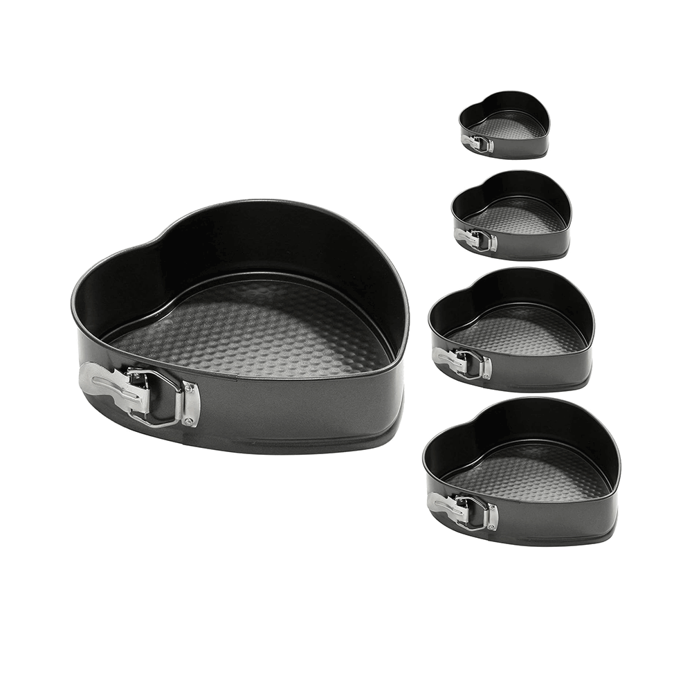 طقم قوالب كيك فولاذية أبو قفل شكل قلب  - 5 قوالب