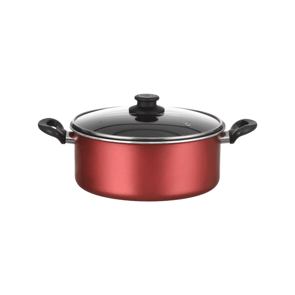  قدر تيفال العودي بغطاء زجاج حراري ومقابض عازلة مقاس 26 سم -  احمر