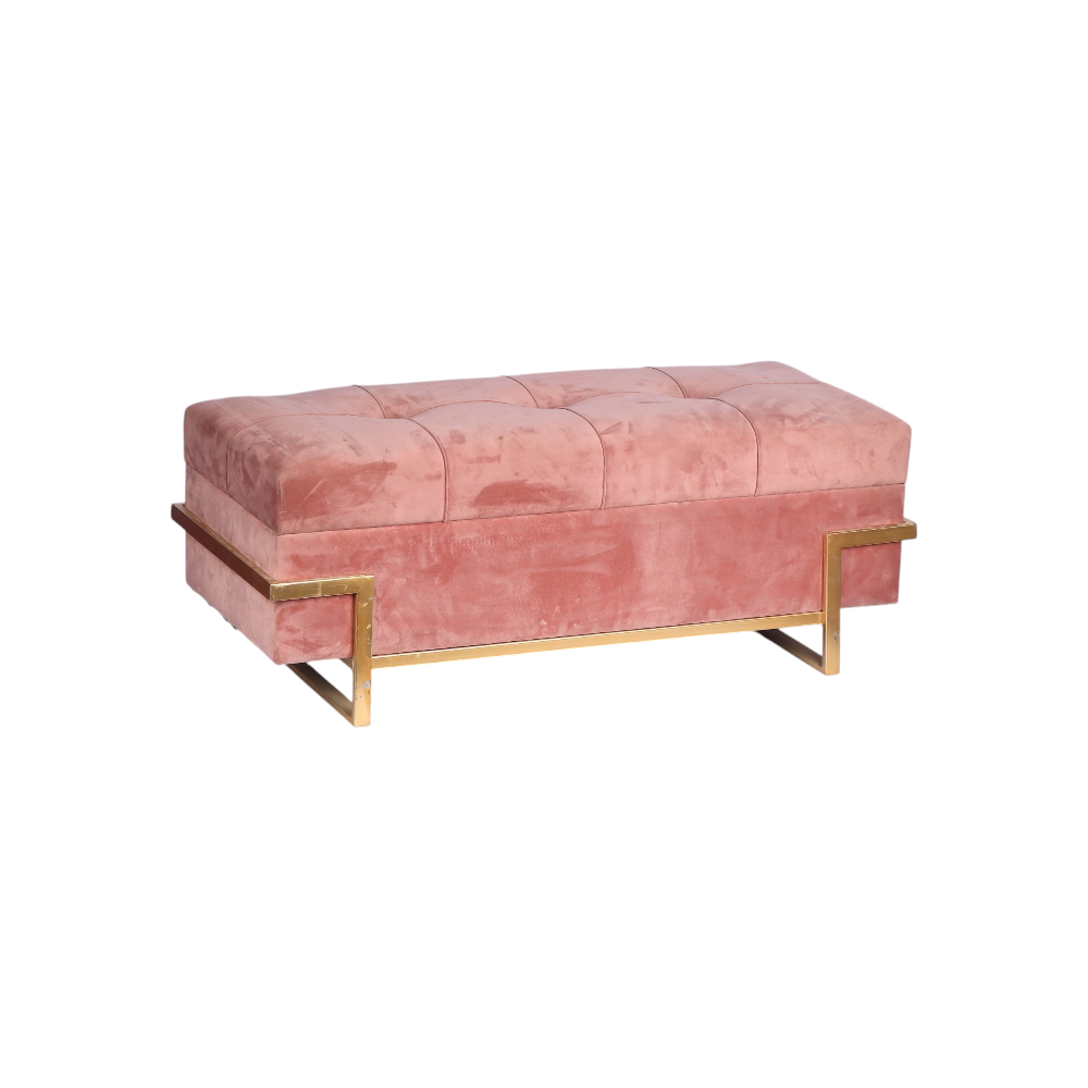 كنبة جلوس وصندوق حفظ السجاد بأزرار مخملية، مع أرجل معدنية لغرفة النوم وغرفة المعيشة- وردي
