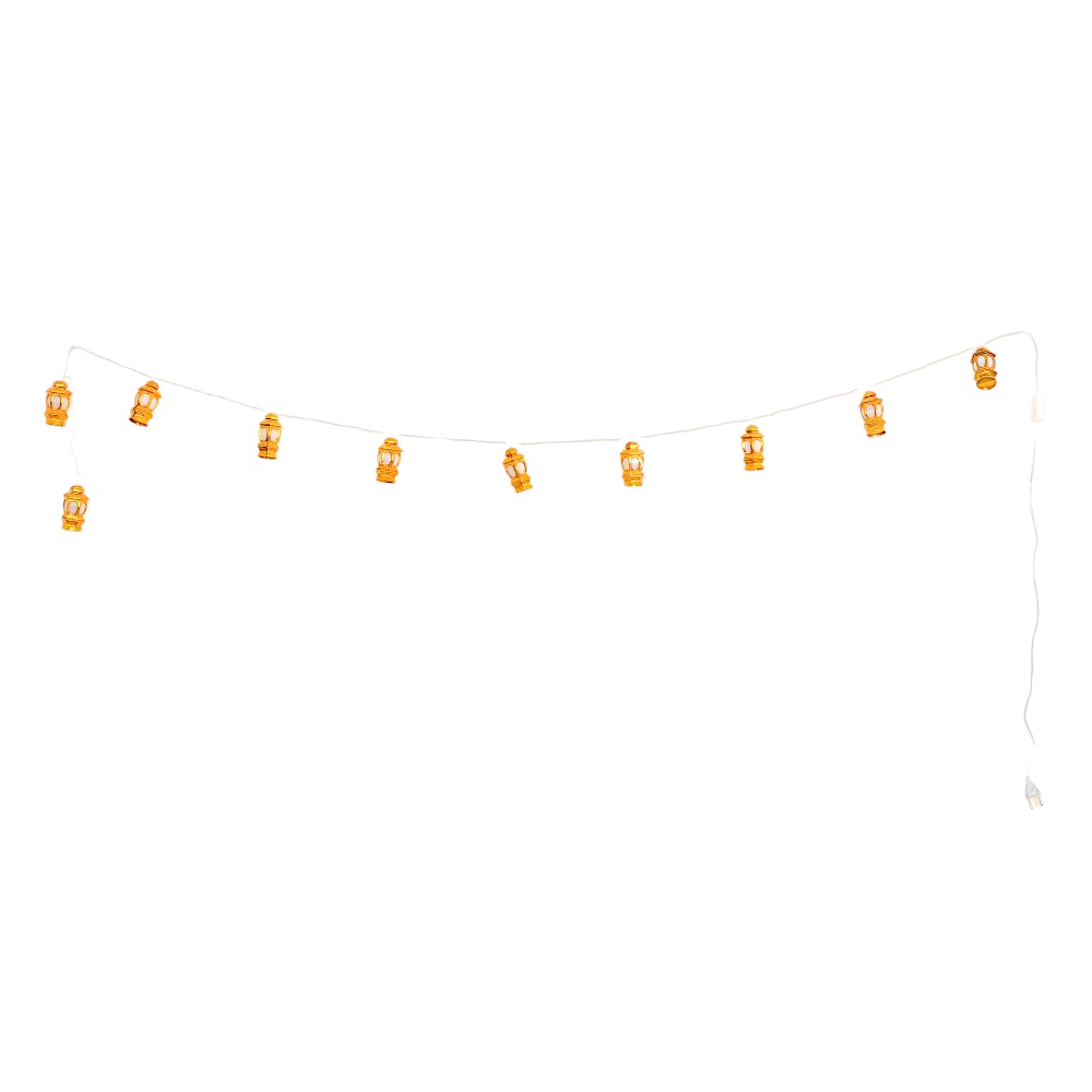 سلسلة إضاءة ليد رمضانية 10 فوانيس ذهبية صغيرة كهرباء - ذهبي