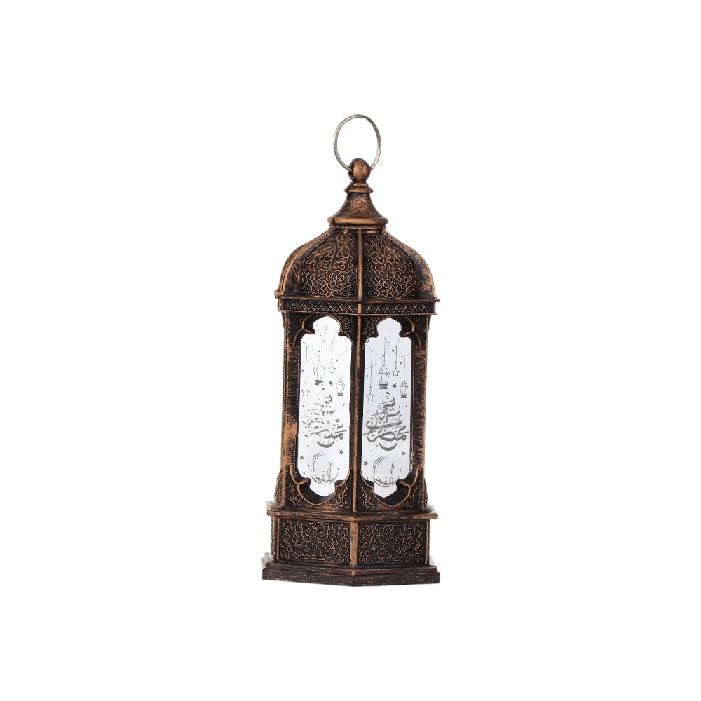فانوس رمضان حديد تراثي لون برونزي مع زجاج منقوش