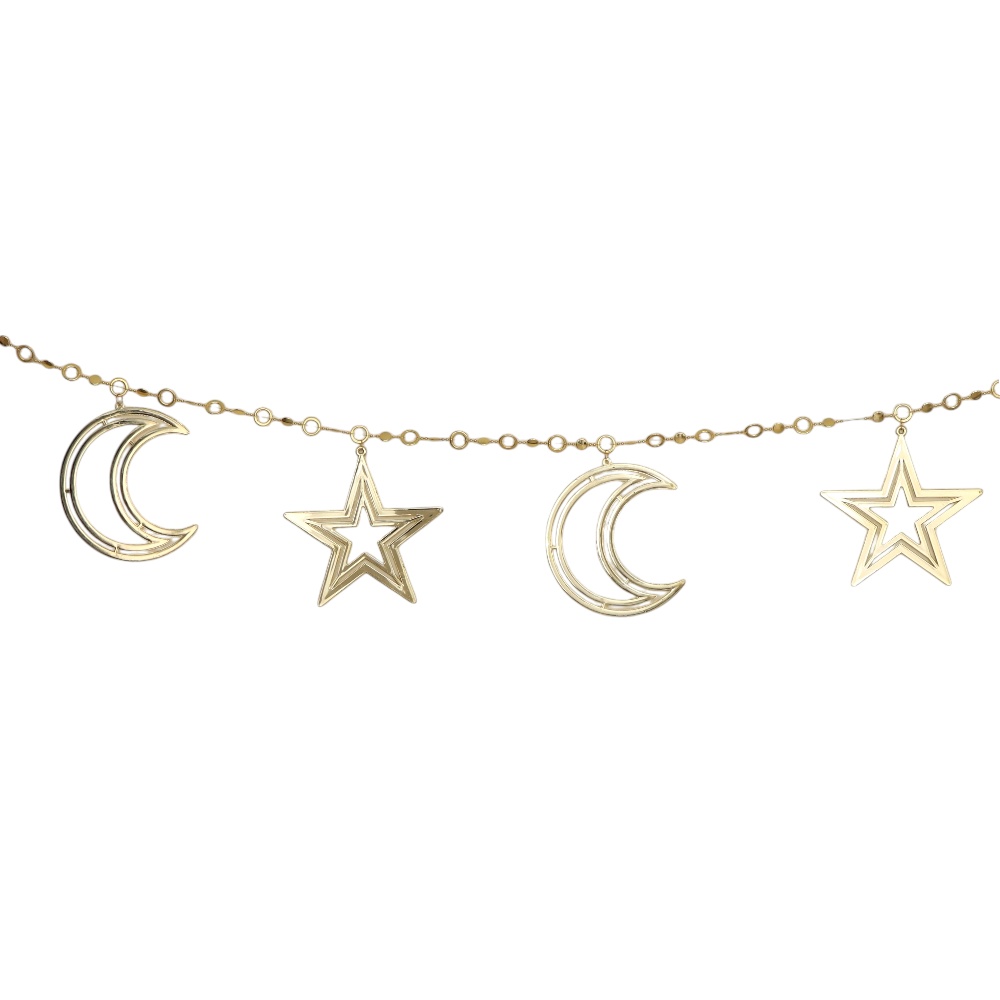 سلسلة إضاءة ليد رمضانية بفوانيس ذهبية حجم وسط - ذهبي