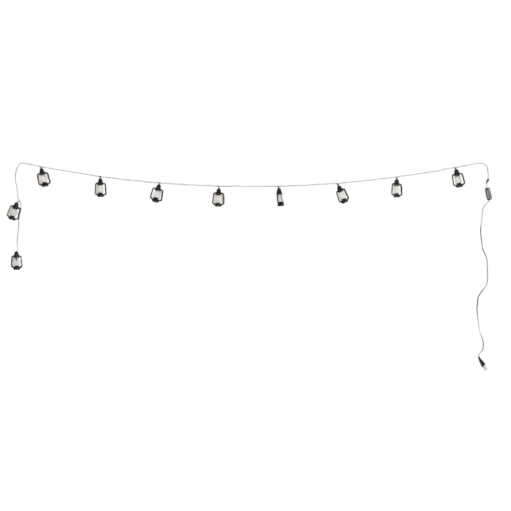 سلسلة إضاءة ليد رمضانية 10 فوانيس سوداء كلاسيكية كهربائي - أسود