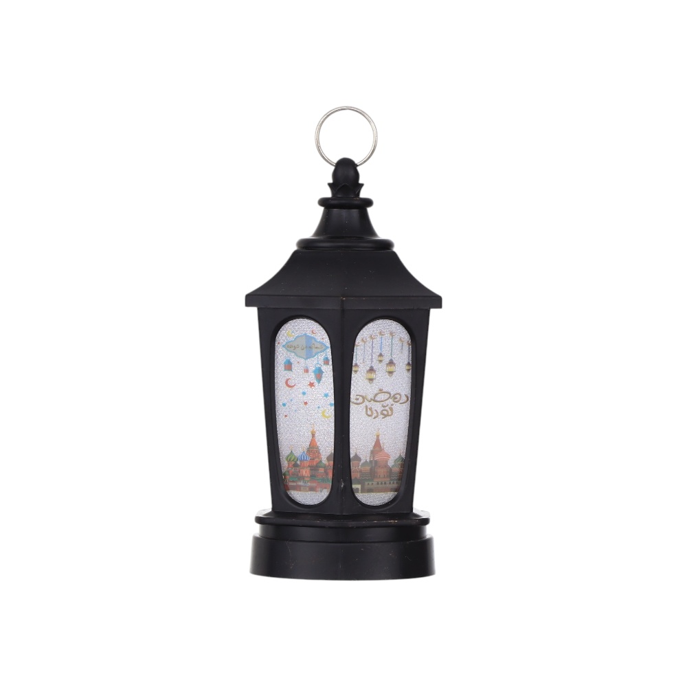 فانوس رمضان بلاستيك مضيء ليد بتصميم تراثي وكلاسيكي-black
