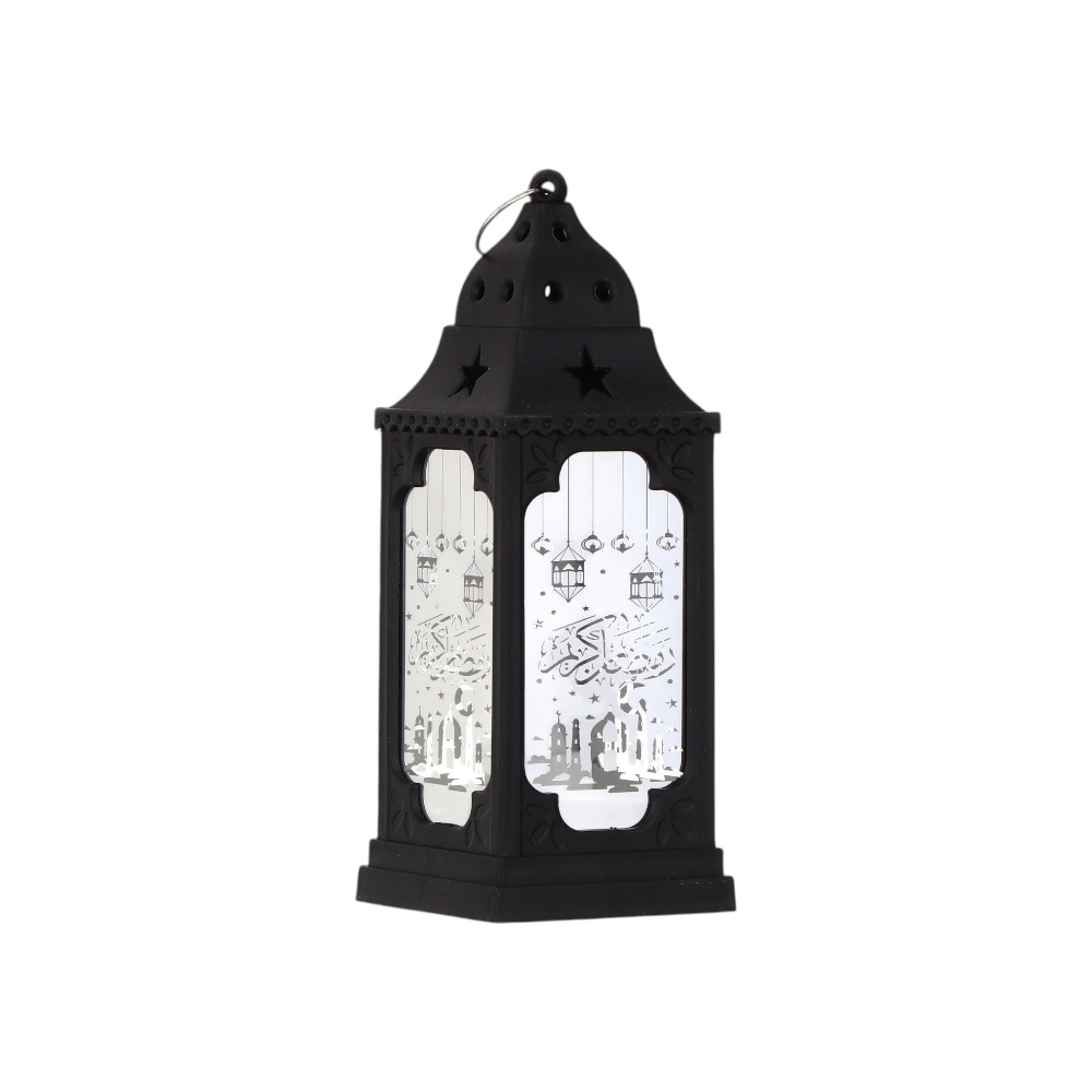 فانوس رمضان بلاستيك كلاسيكي مضيء ليد يعمل بالبطارية -black