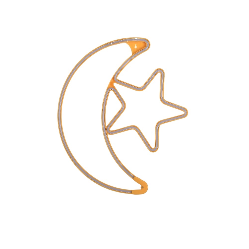 مجسم هلال ونجمة رمضان مضيء مقاس 25 سم - أصفر