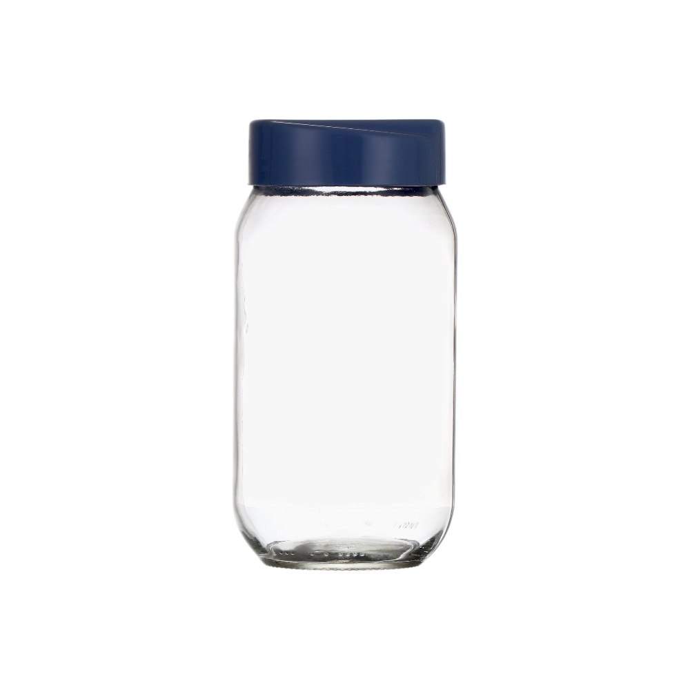 علبة تخزين زجاجية اسطوانية بغطاء بلاستيكي مائل موديل M-308 - أزرق داكن