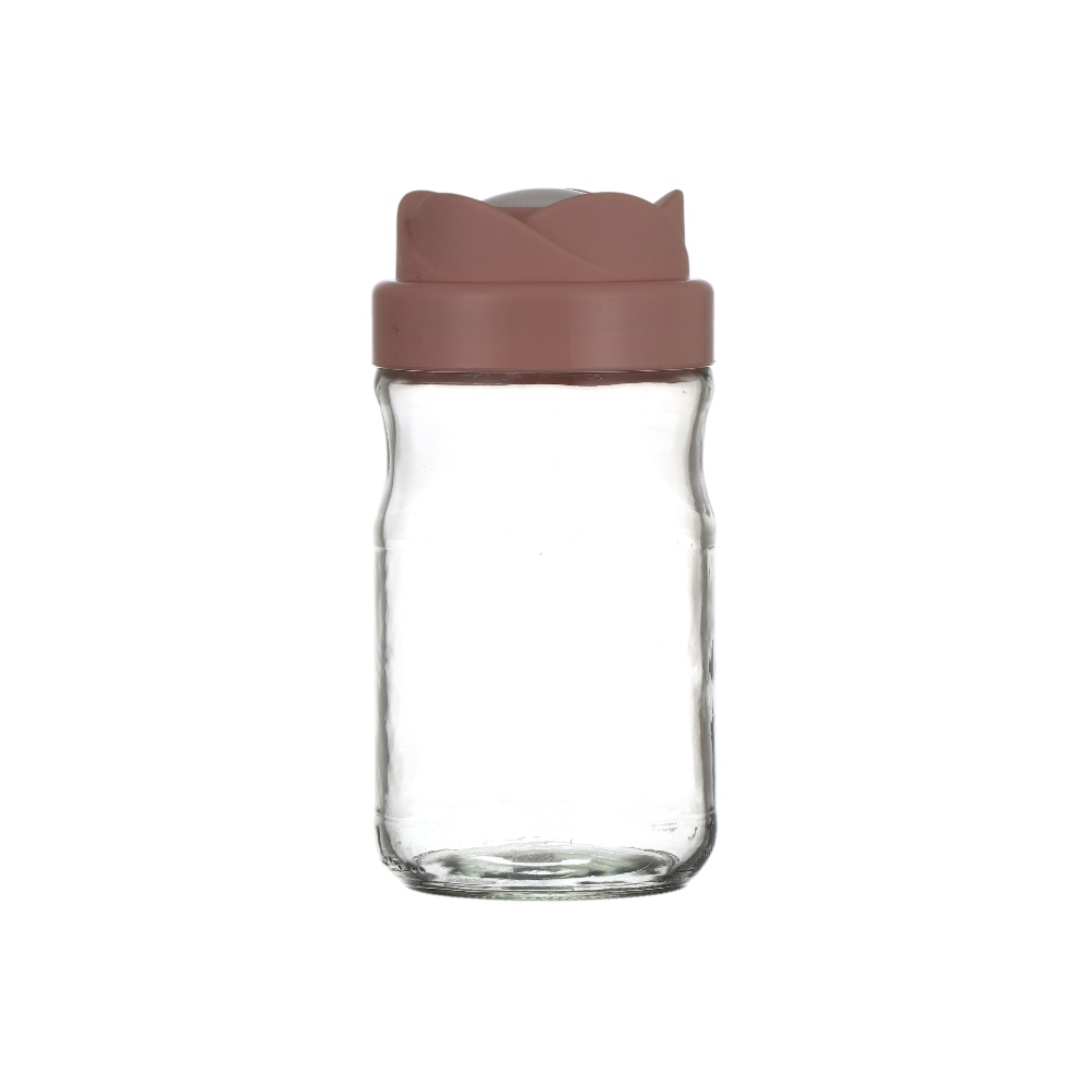 علبة تخزين زجاجية اسطوانية بغطاء بلاستيكي مائل موديل M-225 - أصفر