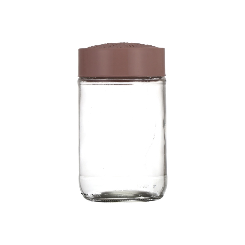 علبة تخزين زجاجية اسطوانية بغطاء بلاستيكي مائل موديل M-233 - وردي