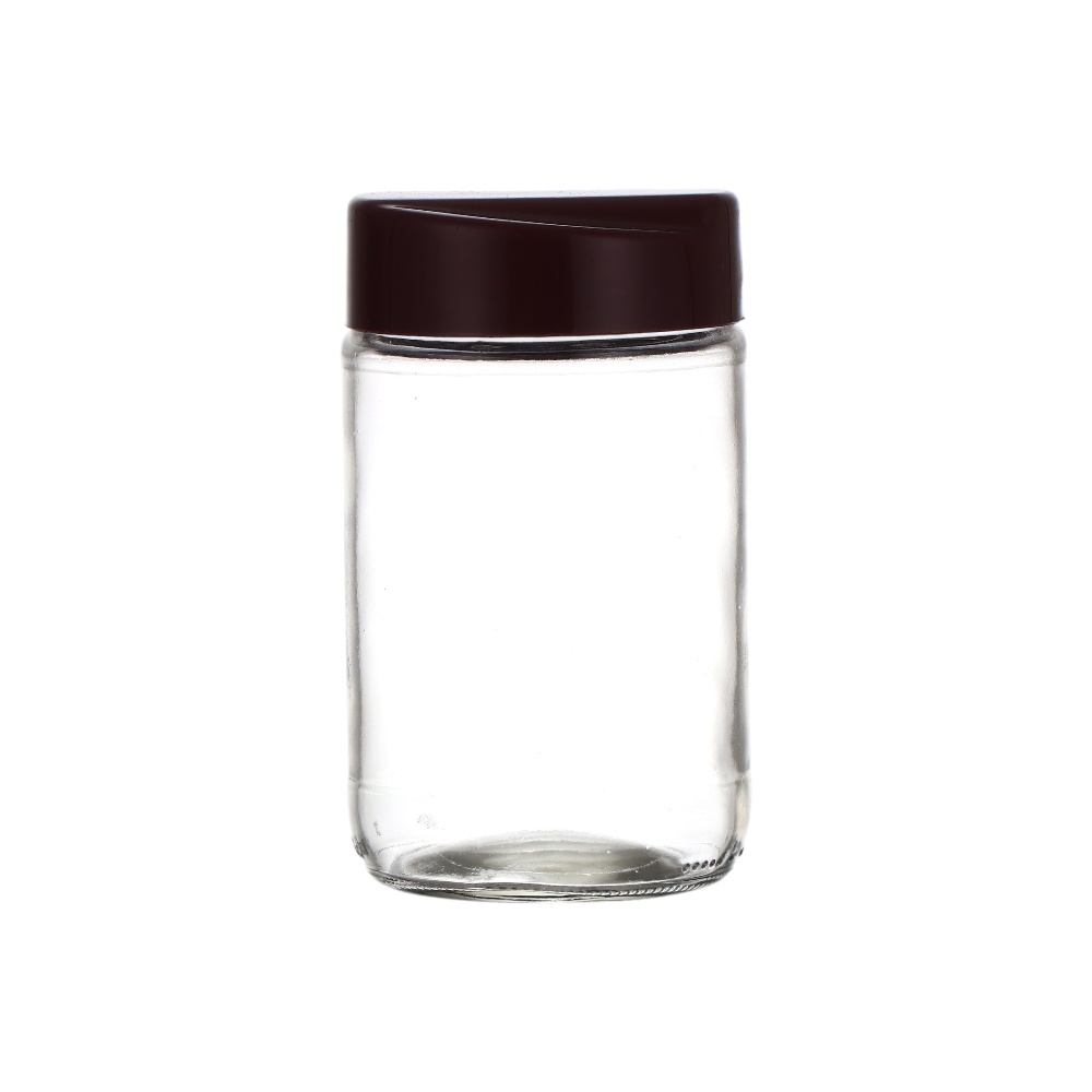 علبة تخزين زجاجية اسطوانية بغطاء بلاستيكي مائل موديل M-307 - عنابي