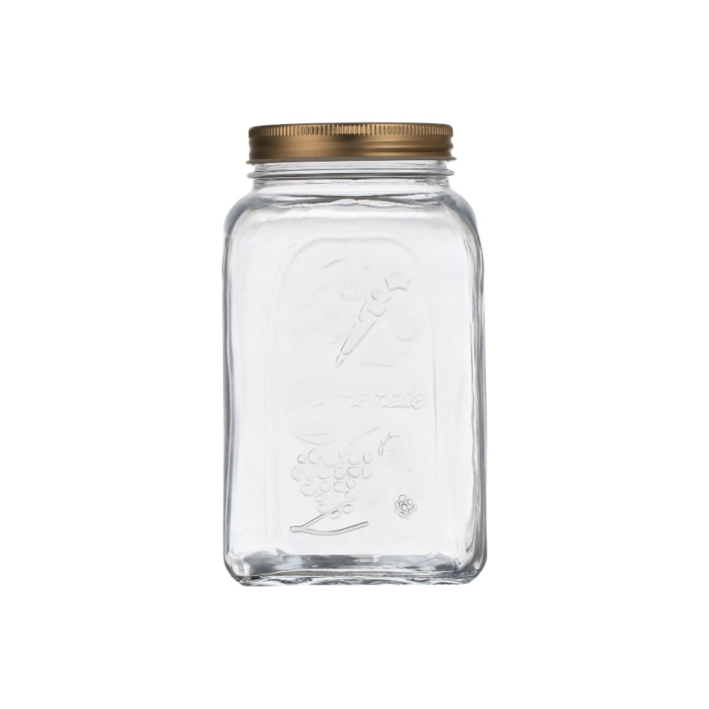 مرطبان زجاجي كلاسيكي بغطاء معدني ذهبي ونقوش بارزة موديل 80390 - شفاف