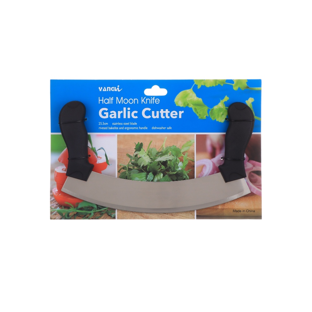 قطاعة ثوم وملوخية ستانلس ستيل بمقابض باكليت سوداء موديل 126 - فضي