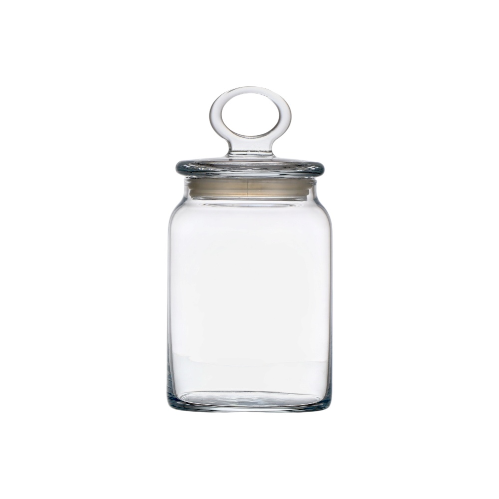 برطمان تخزين زجاجي مربع بغطاء معدني ذهبي - شفاف