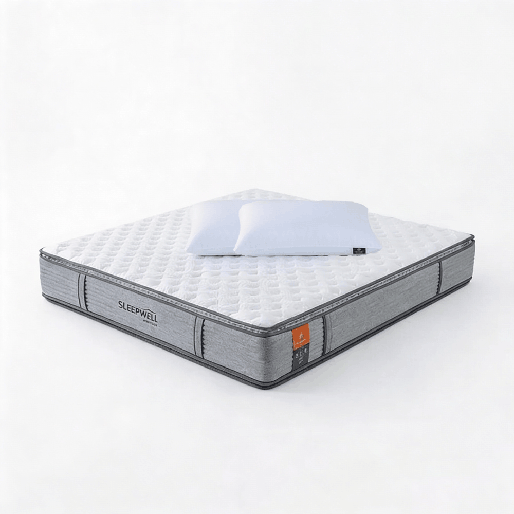 باكج سليب ويل مرتبة هوريزون طبقتين رمادي بلأضافة الى طقم وسادة باريس أبيض قطعتين