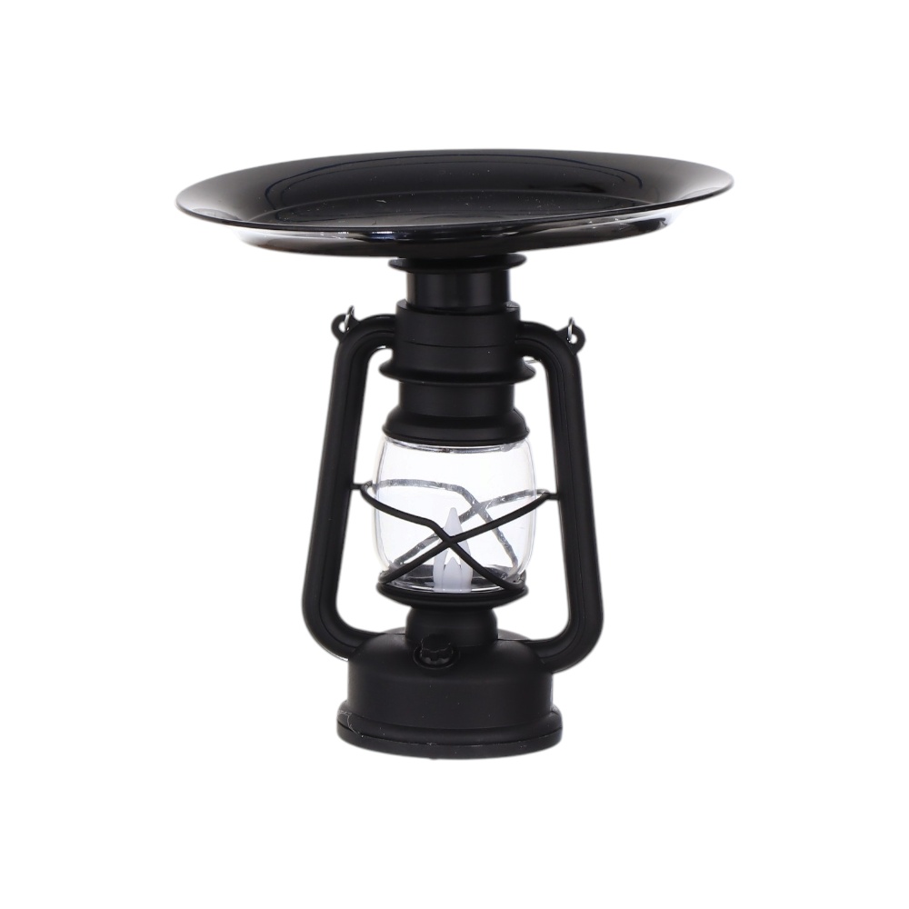 فانوس رمضان مع صحن تقديم  بلاستيك يعمل بالبطارية - اسود