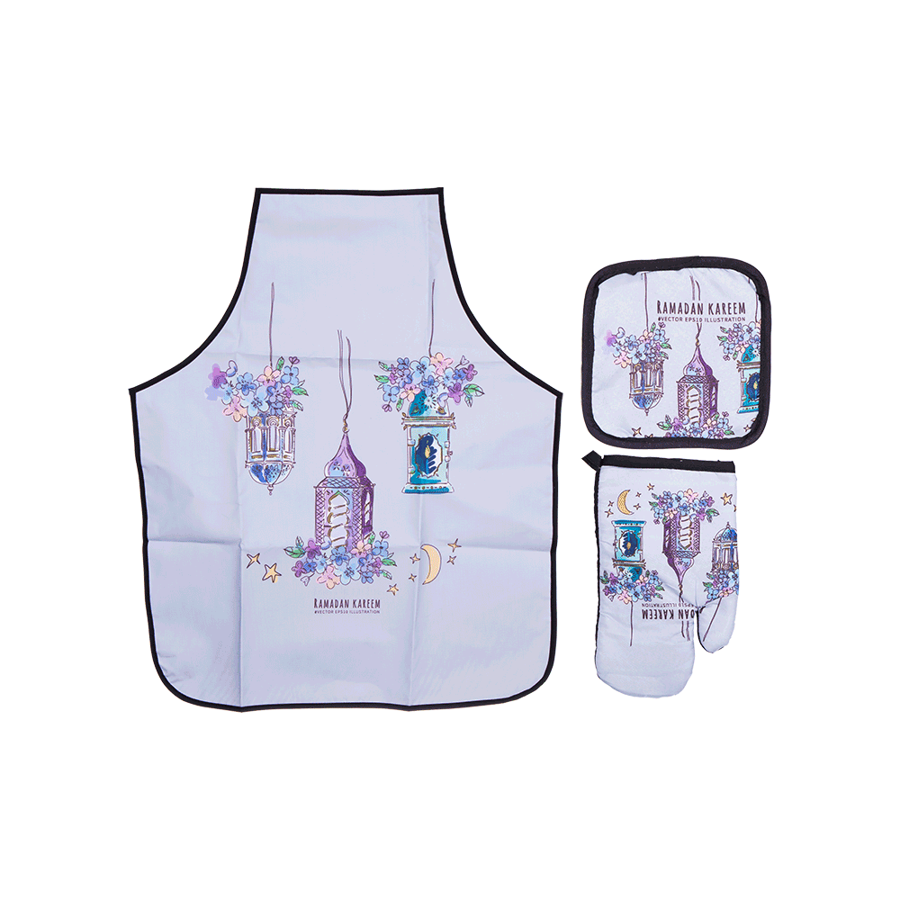 طقم قفاز فرن مع حامل حراري ومريول مطبخ