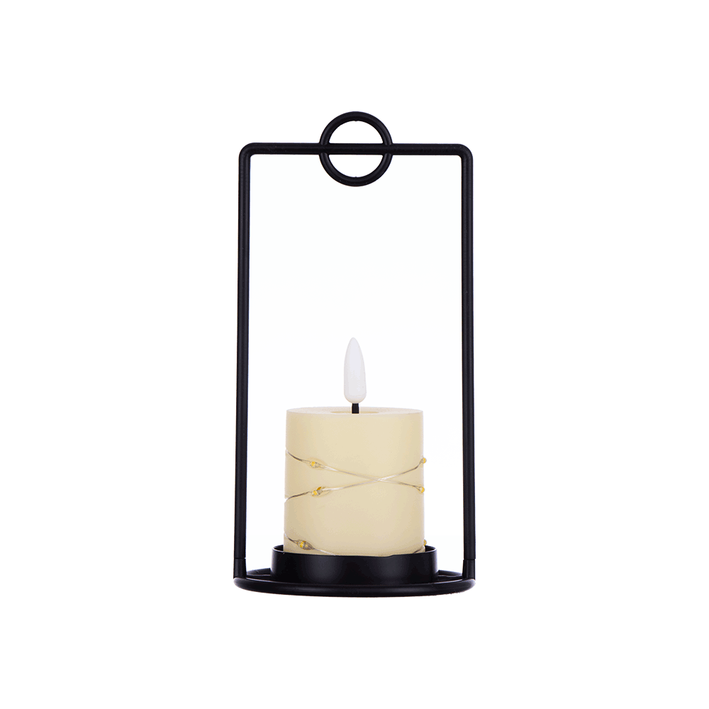 شمعدان بإطار اسود يعمل بالبطارية - 18 سم