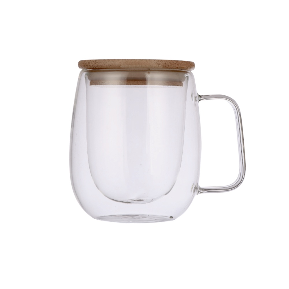 كوب ماج داني هوم زجاجي مزدوج الجدار بسعة 350 مل بغطاء خشب - شفاف