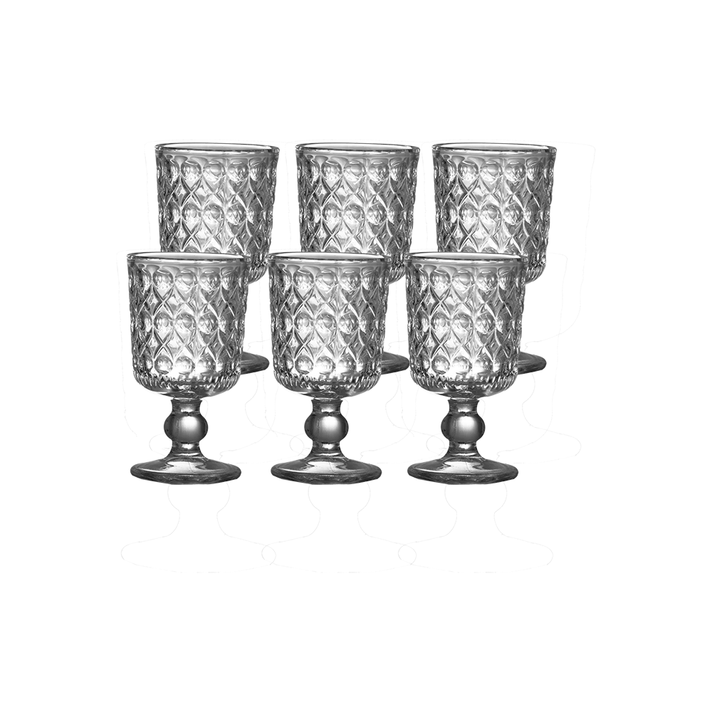 طقم كاسات عصير زجاجية مزخرفة بقاعدة - 6 قطع 