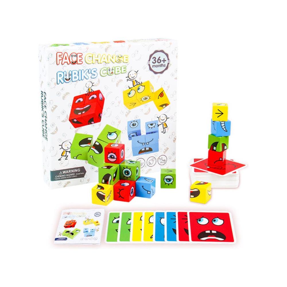 لعبة مكعبات بناء خشبية بتصميم تغيير الوجه