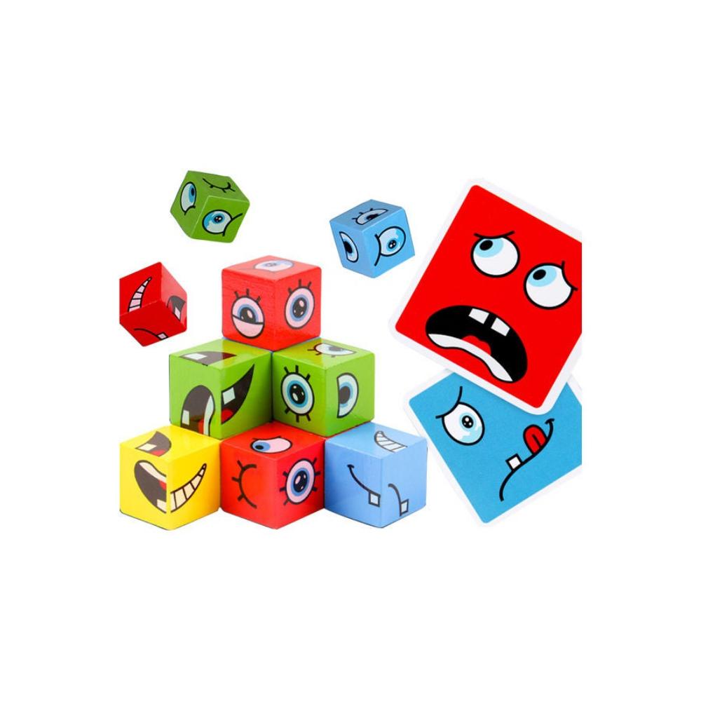  لعبة مكعبات بناء خشبية بتصميم تغيير الوجه